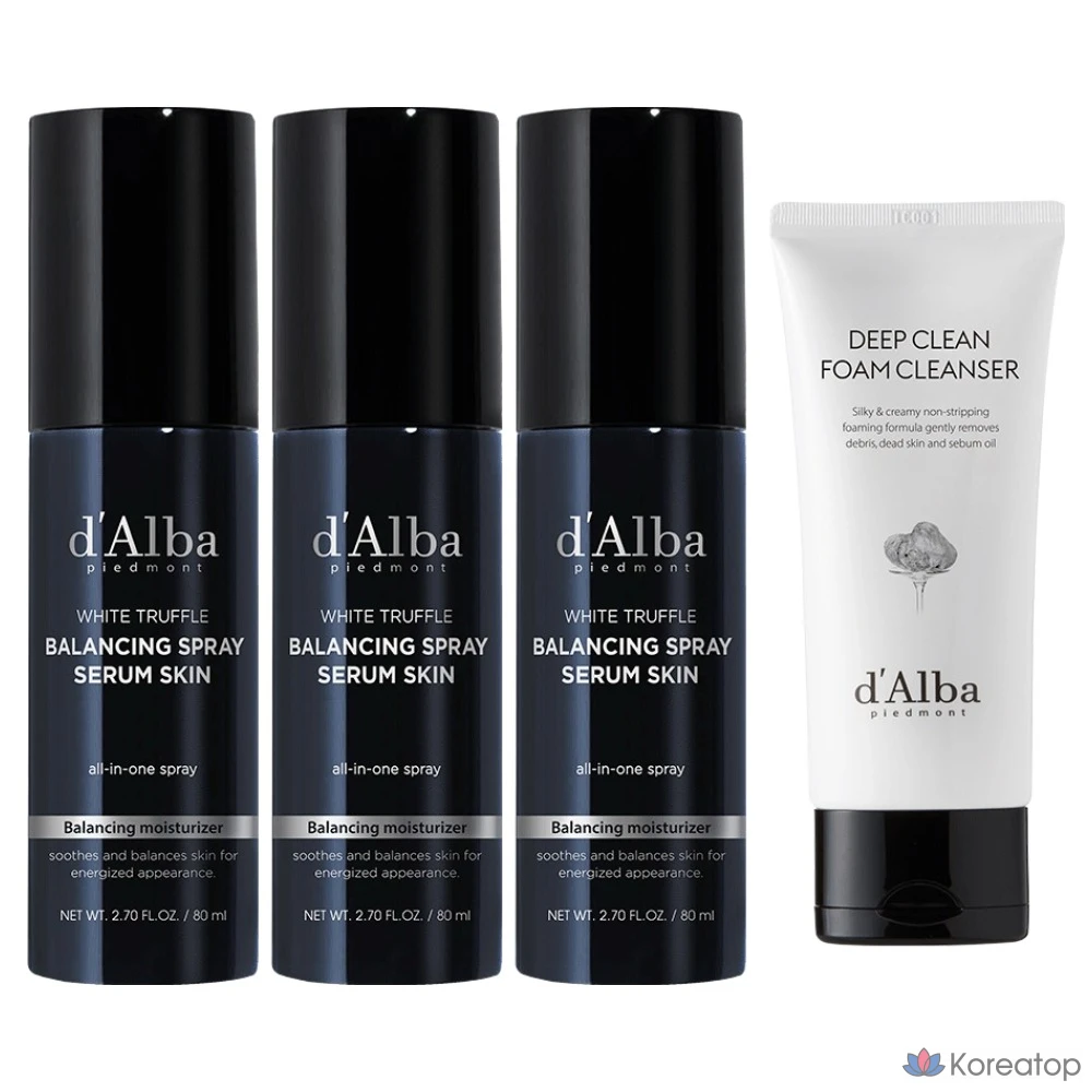 Набор для ухода d'Alba All-in-One Men's Balancing Spray Serum Skin 3-piece Set (Spray Serum 80 мл x 3 шт. + Foam Cleanser 80 мл), 1 шт.