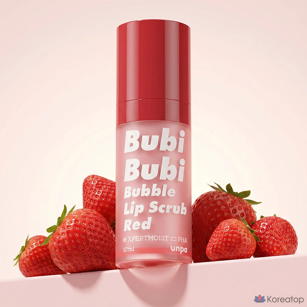 Скраб для губ UNPA Booby Booby Bubble Lip Scrub Red Beach Strawberry with PHA, оттенок Red Strawberry, 10 мл, 1 шт.