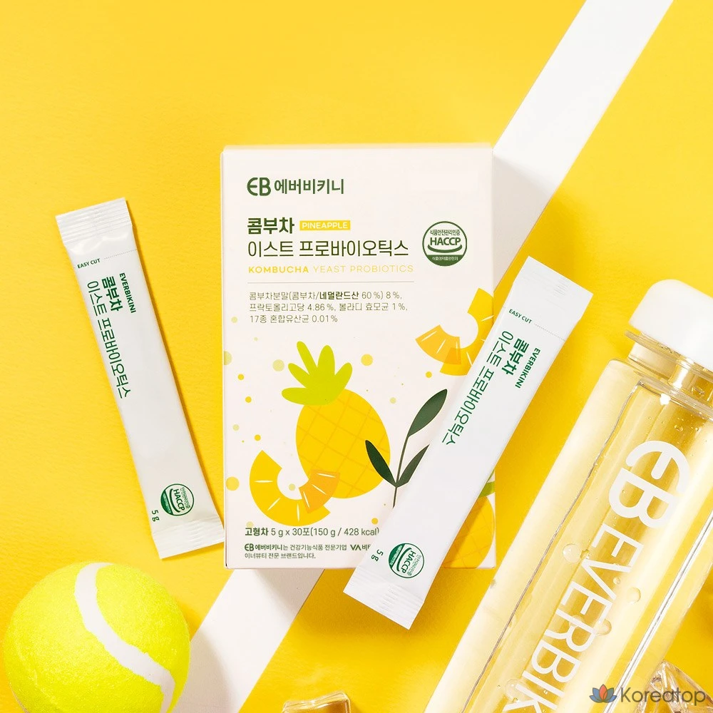 Пищевая добавка EverBikini Kombucha Yeast Probiotics Pineapple Flavor, 150 г, 30 шт.