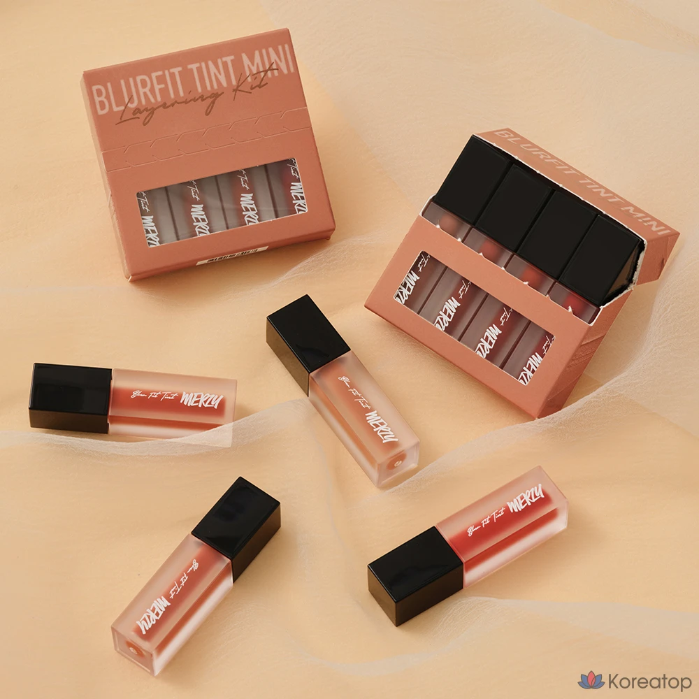 Тинт для губ MERZY Blur Fit Mini Layering Lip Tint, оттенки BT2 Omyo + BT3 Nareun + BT4 Heeul + BT11 Saenggi, 1.5 г, 4 шт.