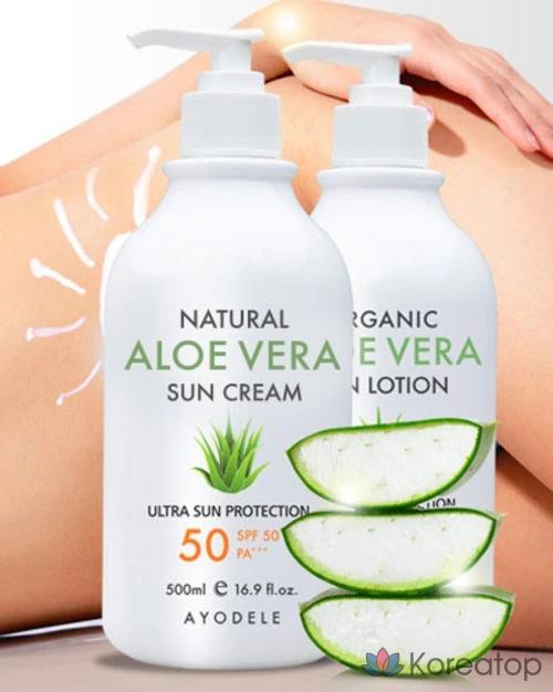 Солнцезащитный крем AYODELE Natural Aloe Vera Sun Cream SPF50+ PA+++, 500 мл, 1 шт.