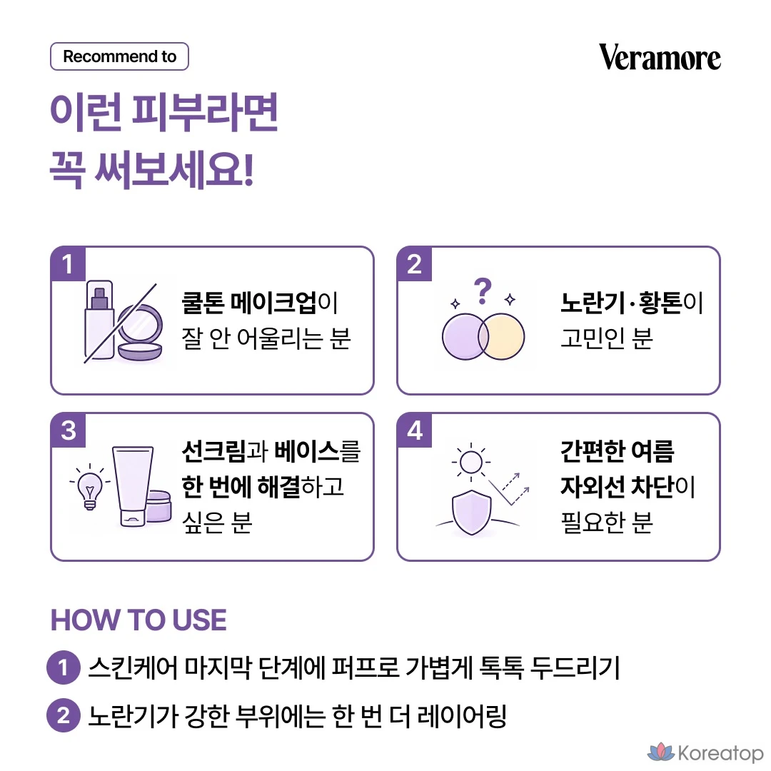 Кушон-база VERAMORE Glow Tone Up Purple Makeup Base Sun Cushion Refill SPF50+ PA++++, 13 г, 1 шт.