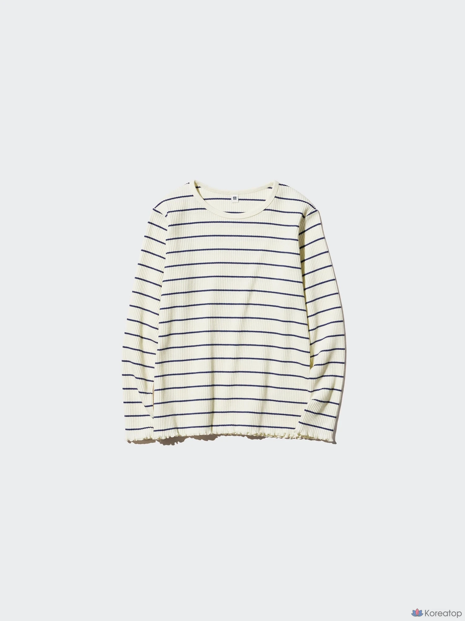 Футболка для девочек Uniqlo Rib Crew Neck Long Sleeve T-Shirt, в полоску