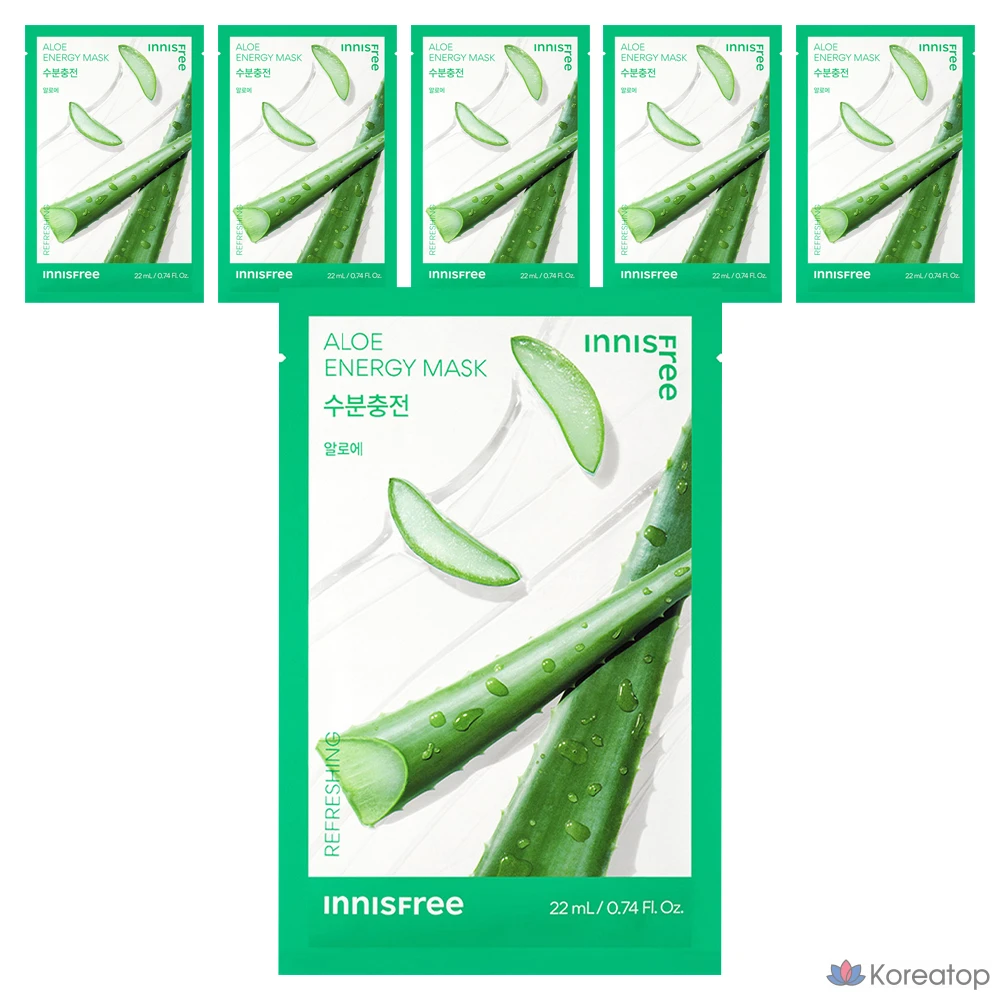 Тканевая маска для лица Innisfree New Aloe Energy Mask, 22 мл, 6 шт.