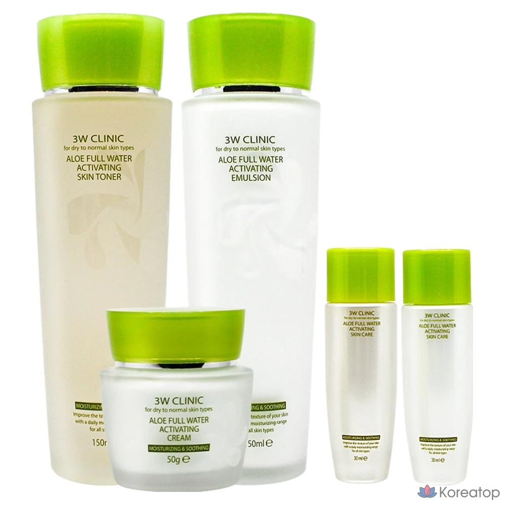 Набор для ухода 3W Clinic Aloe Full Water Activating Skincare 3-piece Set, 1 шт.