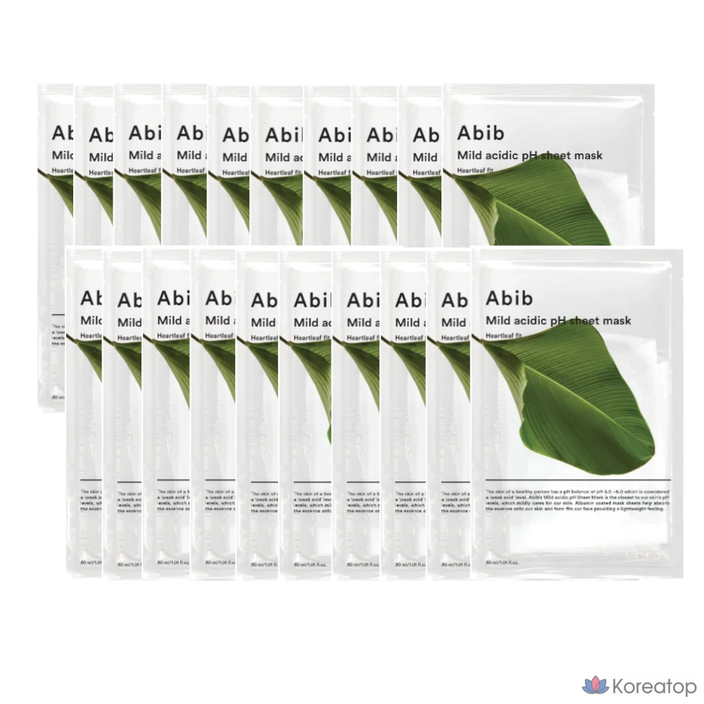 Тканевая маска для лица Abib Mild Acidic pH Sheet Mask Heartleaf Fit, 30 мл, 20 шт.