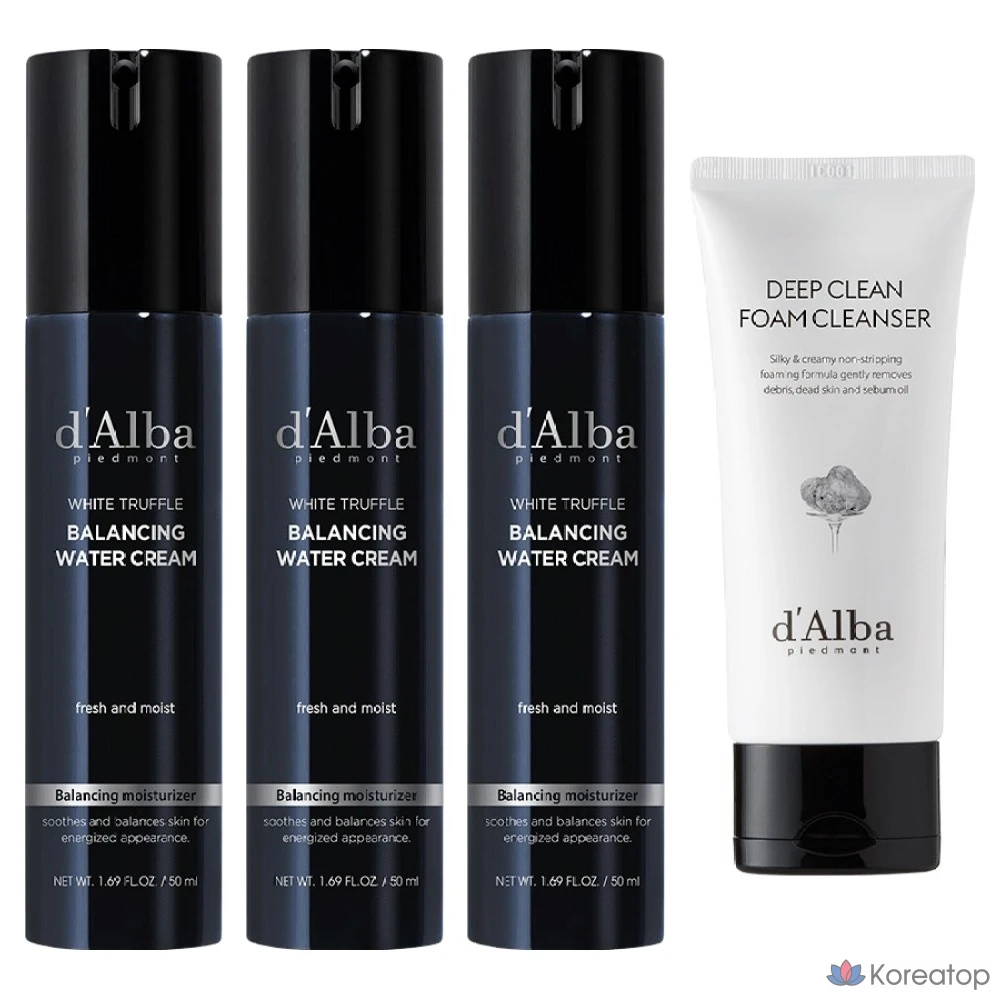 Набор для ухода d'Alba All-in-One Men's Balancing Water Cream 50 мл + Gentle Foam Cleanser 80 мл 3-piece Set, 1 шт.
