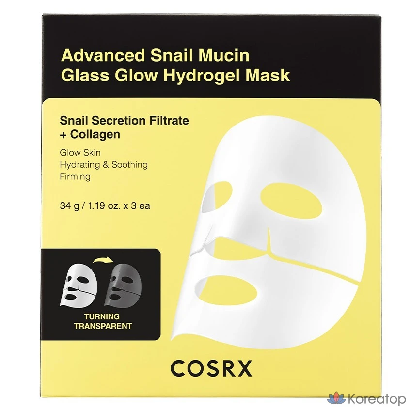 Тканевая маска для лица COSRX Advanced Snail Mucin Glass Glow Hydrogel Mask, 3 шт.