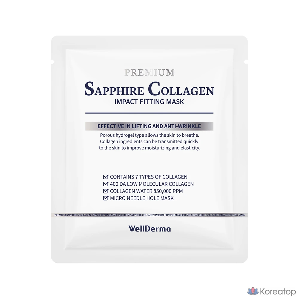 Тканевая маска для лица WellDerma Premium Sapphire Collagen Impact Fitting Mask, 25 г, 18 шт., фото 2