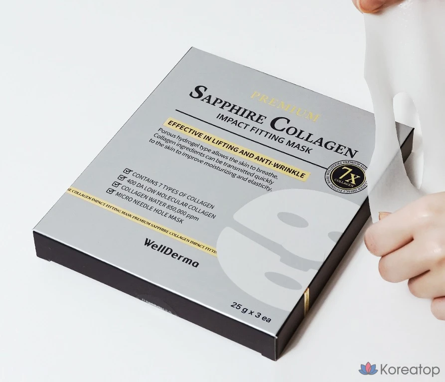 Тканевая маска для лица WellDerma Premium Sapphire Collagen Impact Fitting Mask, 25 г, 18 шт., фото 3