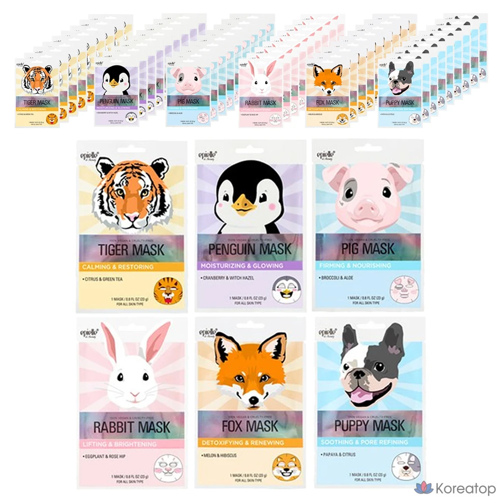 Набор тканевых масок для лица Epielle New Animal Character Mask 6-piece Set, 10 шт.