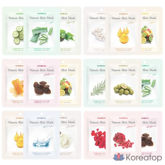 Тканевая маска для лица FoodaHolic Nature Skin Mask Pack Two-Month Package, увлажняющая (роза, гранат, красный женьшень), 60 шт.