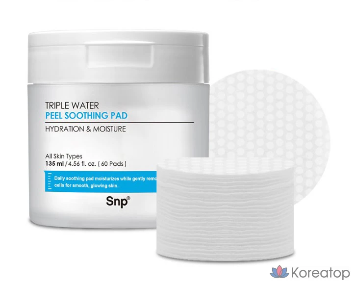 Пилинг-пэды SNP Triple Water Peel Soothing Pad, 135 мл, 60 шт.