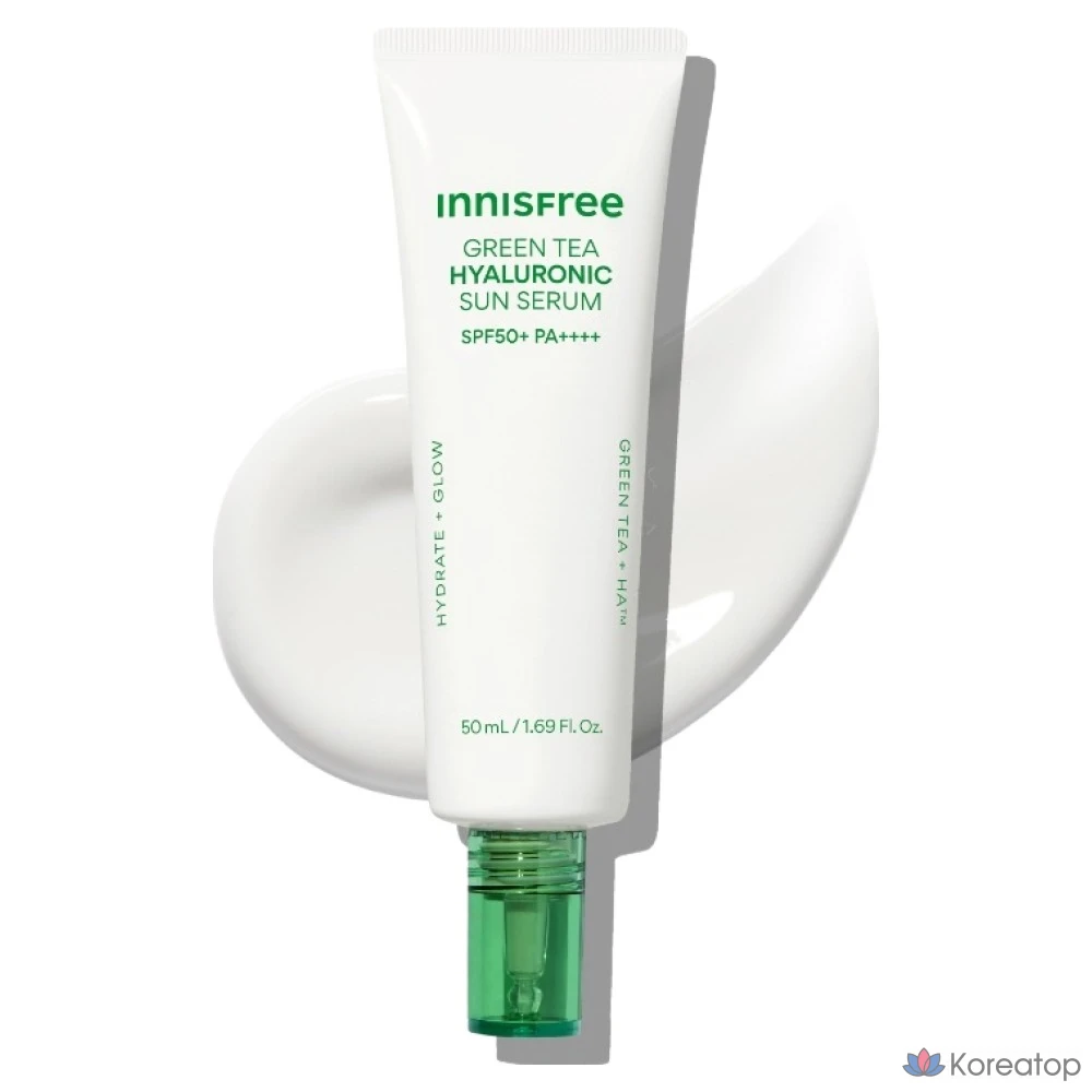 Солнцезащитный крем Innisfree Green Tea Hyaluronic Acid Soothing Moisture Sun Serum SPF50+ PA++++, 50 мл, 1 шт.