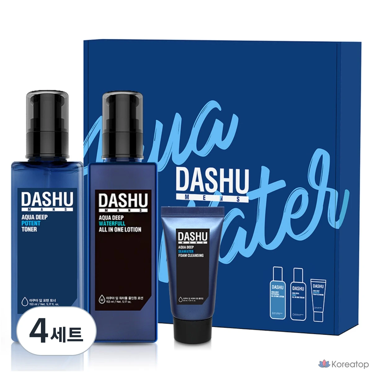 Набор для ухода DASHU Men's Aqua Skincare Basic Poten 3-piece Set (Toner + All-in-One Lotion + Foam Cleansing), 4 шт.