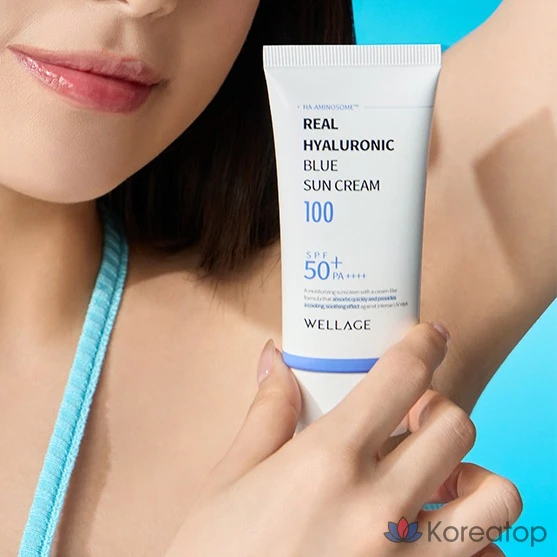 Солнцезащитный крем WELLAGE Real Hyaluronic Blue Sun Cream SPF50+ PA++++, 50 мл, 1 шт.