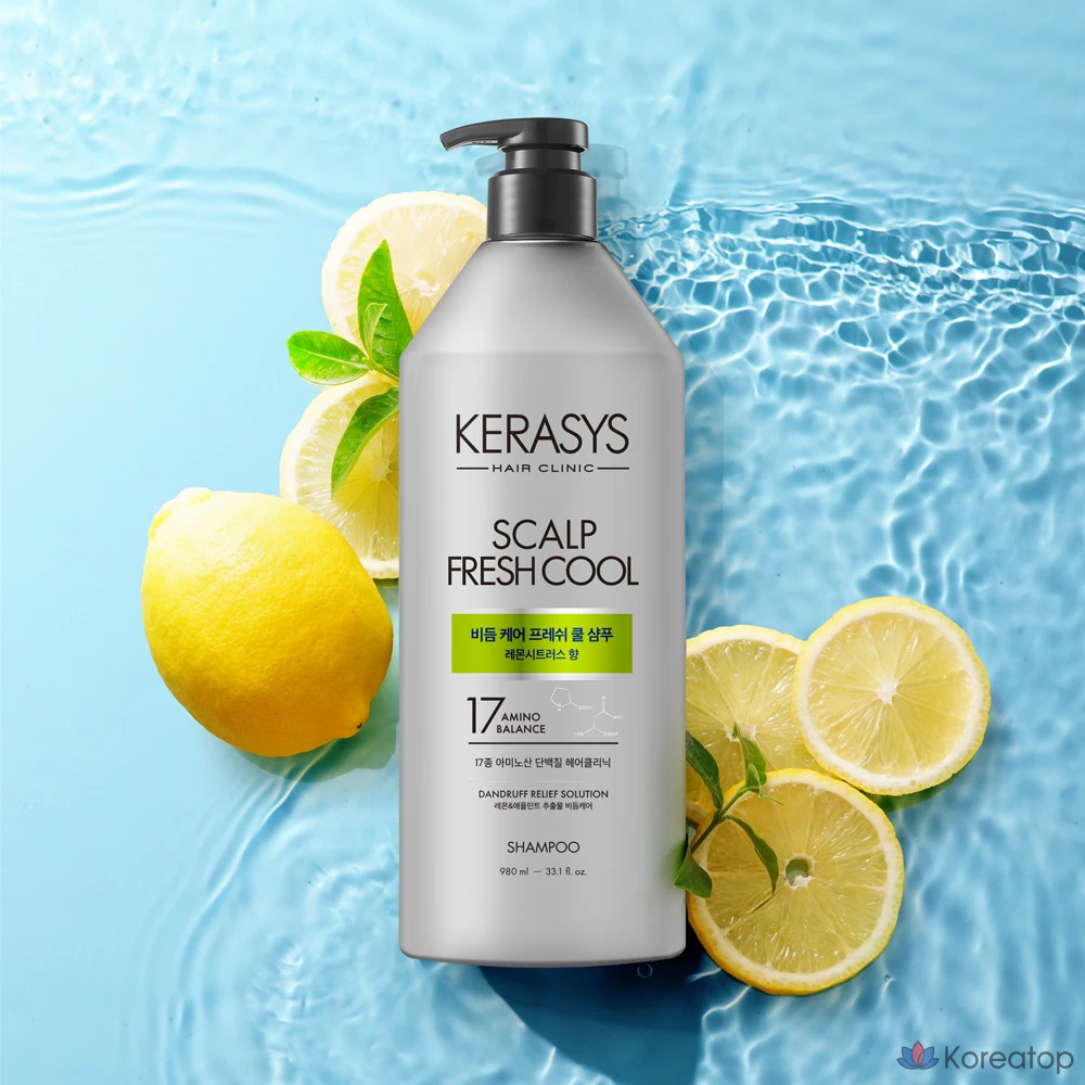 Шампунь KeraSys Scalp Dandruff Care Fresh Cool Protein Shampoo, аромат Lemon Citrus, 980 мл, 1 шт., фото 2