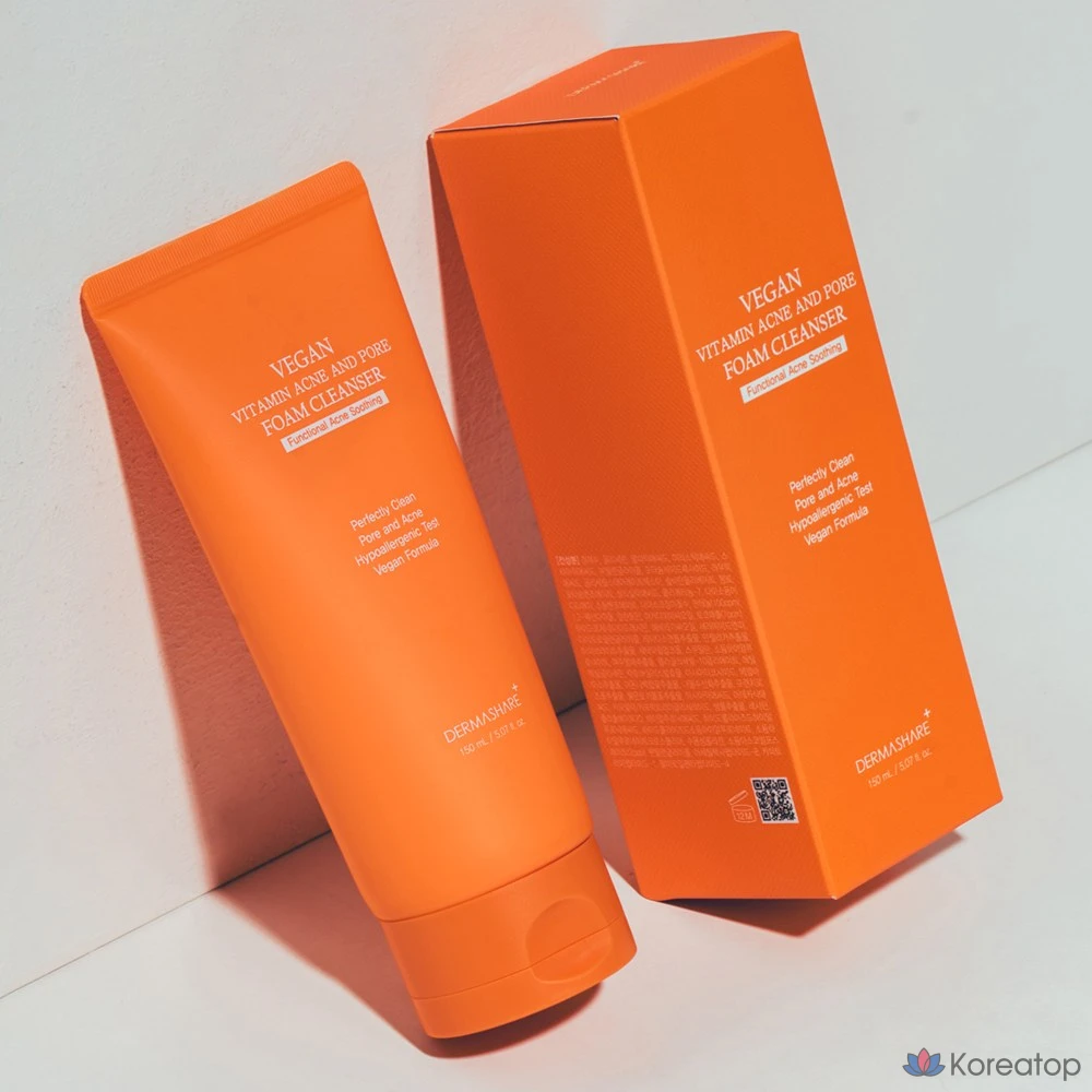 Очищающая пенка Dermashare Vegan Vitamin Acne & Pore Deep Foam Cleanser, 150 мл, 1 шт.
