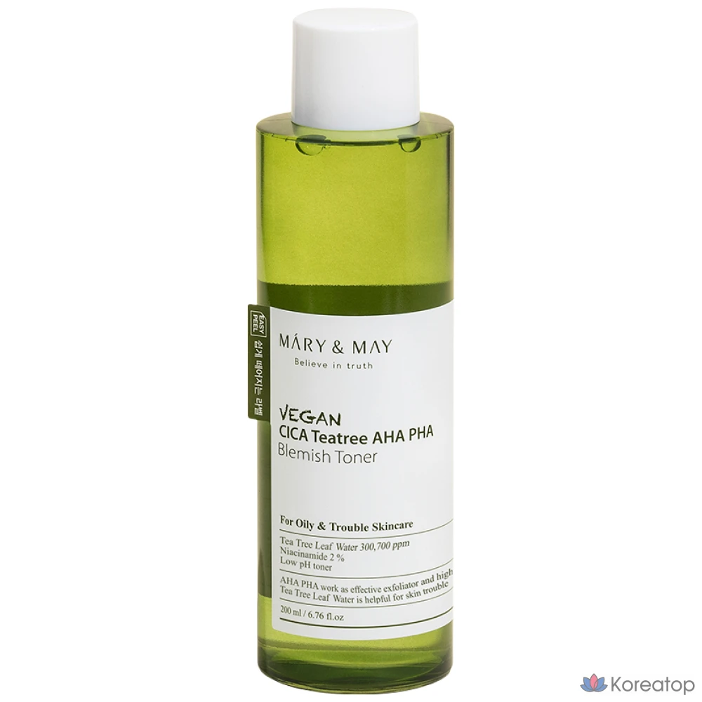 Тонер Mary&amp;May Vegan Cica Tea Tree AHA PHA Blemish Toner, 200 мл, 1 шт.