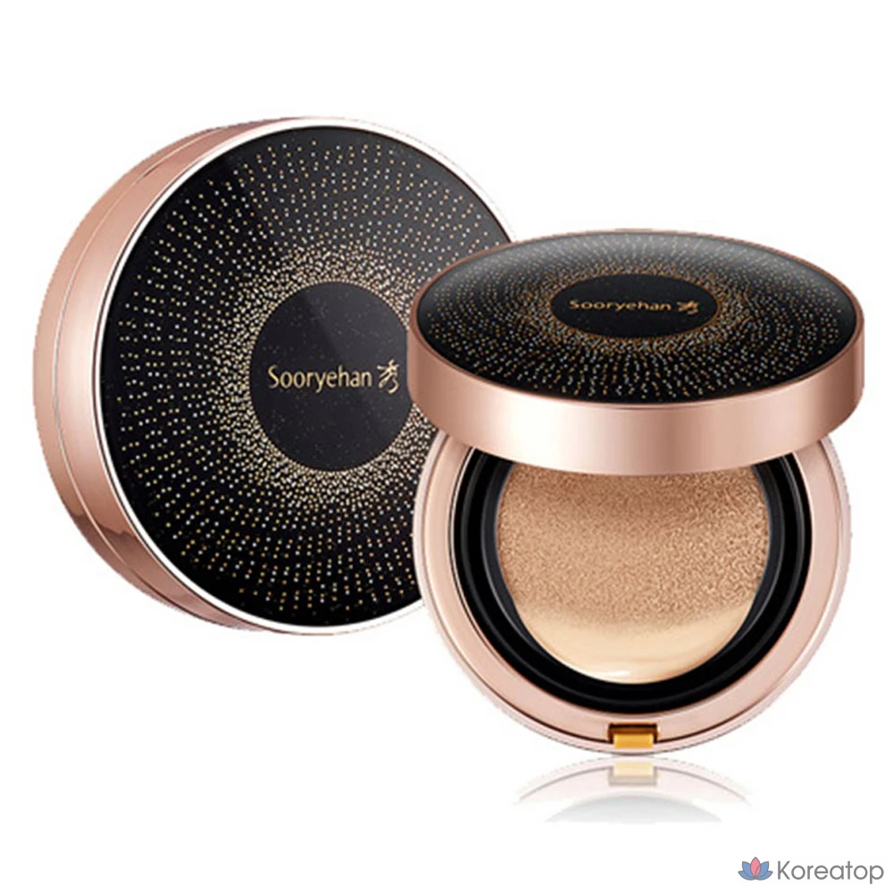 Кушон Sooryehan Black Ginseng Cushion Foundation, оттенок 23, 15 г + рефил 15 г + спонж 2 шт., 1 шт.