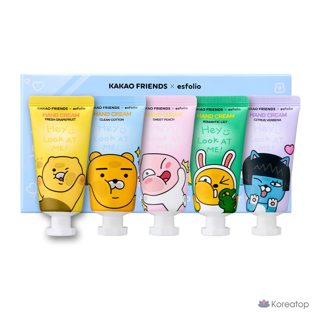 Набор для ухода Esfolio Kakao Friends Look At Me Hand Cream 5-piece Set (Grapefruit/Clean Cotton/Sweet Peach/Romantic Lily/Citrus Verbena), 1 шт.