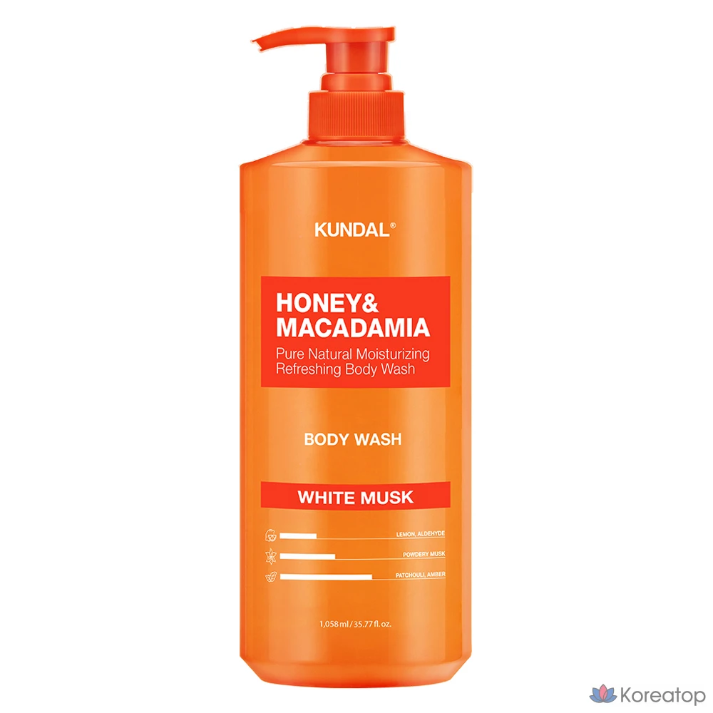 Гель для душа Kundal Honey & Macadamia Pure Body Wash, аромат White Musk, 1.058 л, 1 шт.