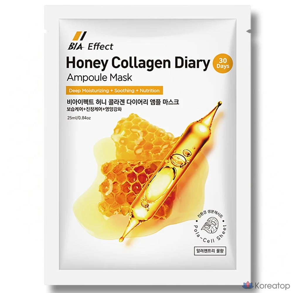 Тканевая маска для лица BIA EFFECT Honey Collagen Ampoule Mask Premium, 25 мл, 1 шт.