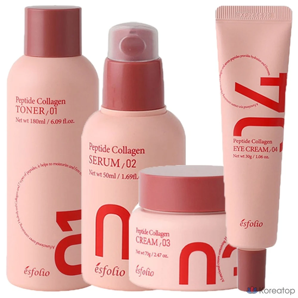Набор для ухода Esfolio Peptide Collagen 4-piece Set (Toner + Serum + Cream 70 г + Eye Cream 30 г), 1 шт.