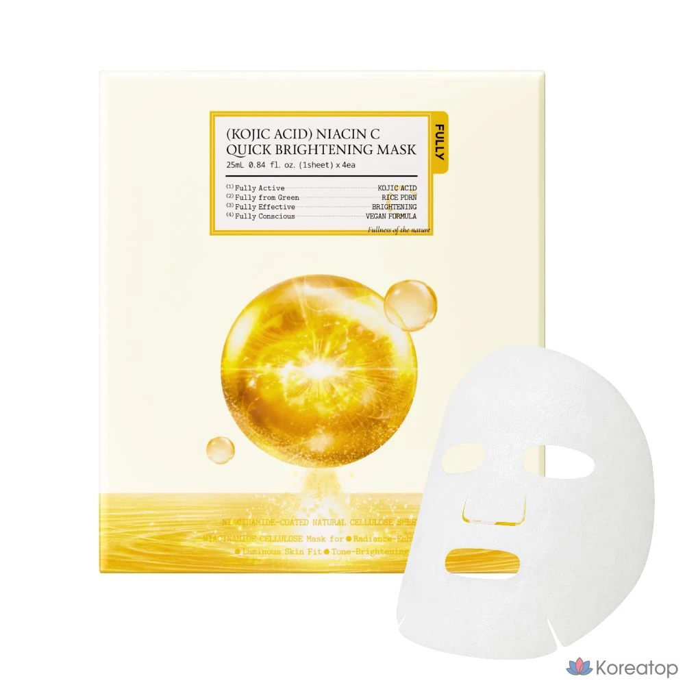 Тканевая маска для лица FULLY Kojic Acid Niacin C Quick Brightening Mask, 4 шт.
