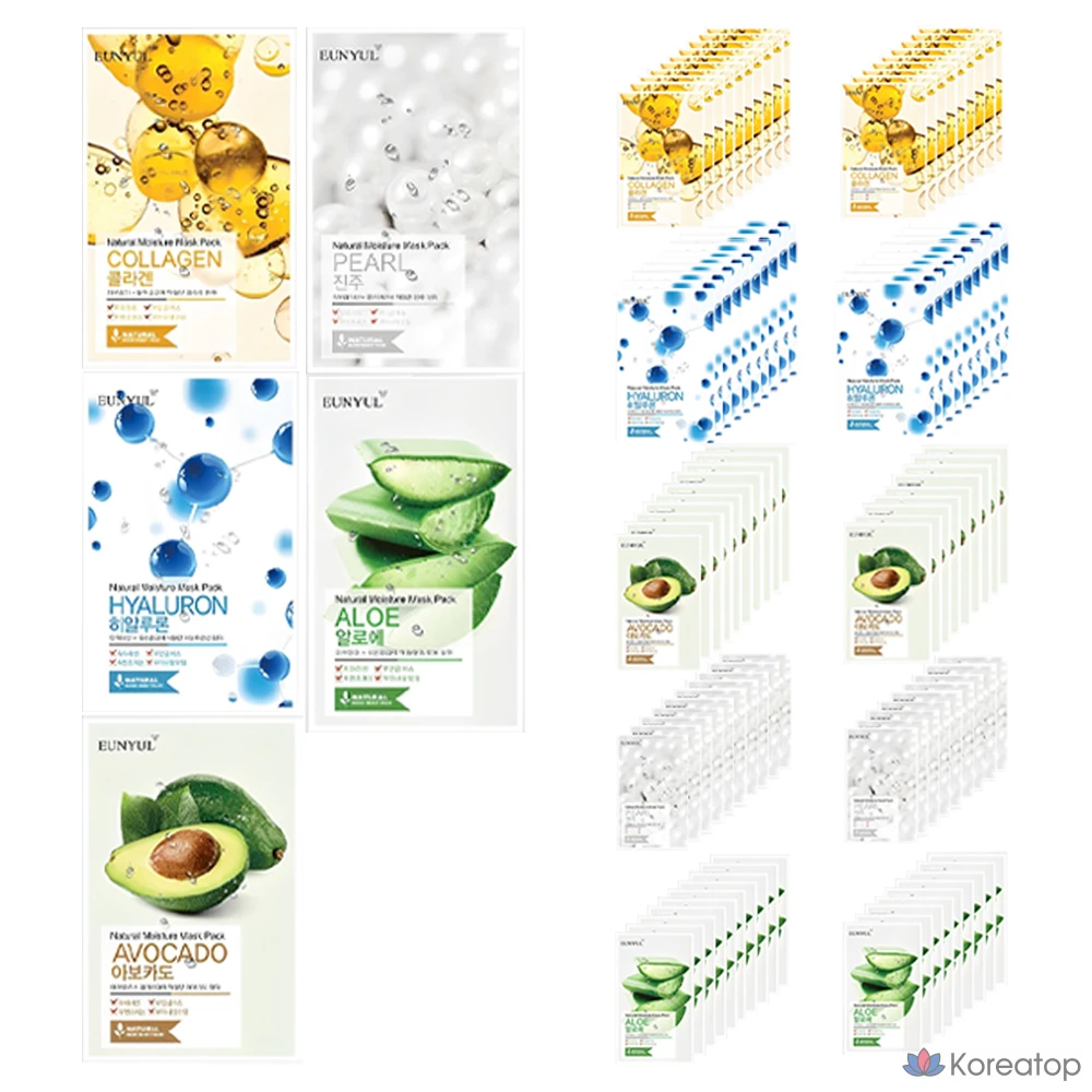 Тканевая маска для лица Eunyul Natural Moisture Mask (Aloe + Collagen + Pearl + Hyaluronic Acid + Avocado), 100 шт.