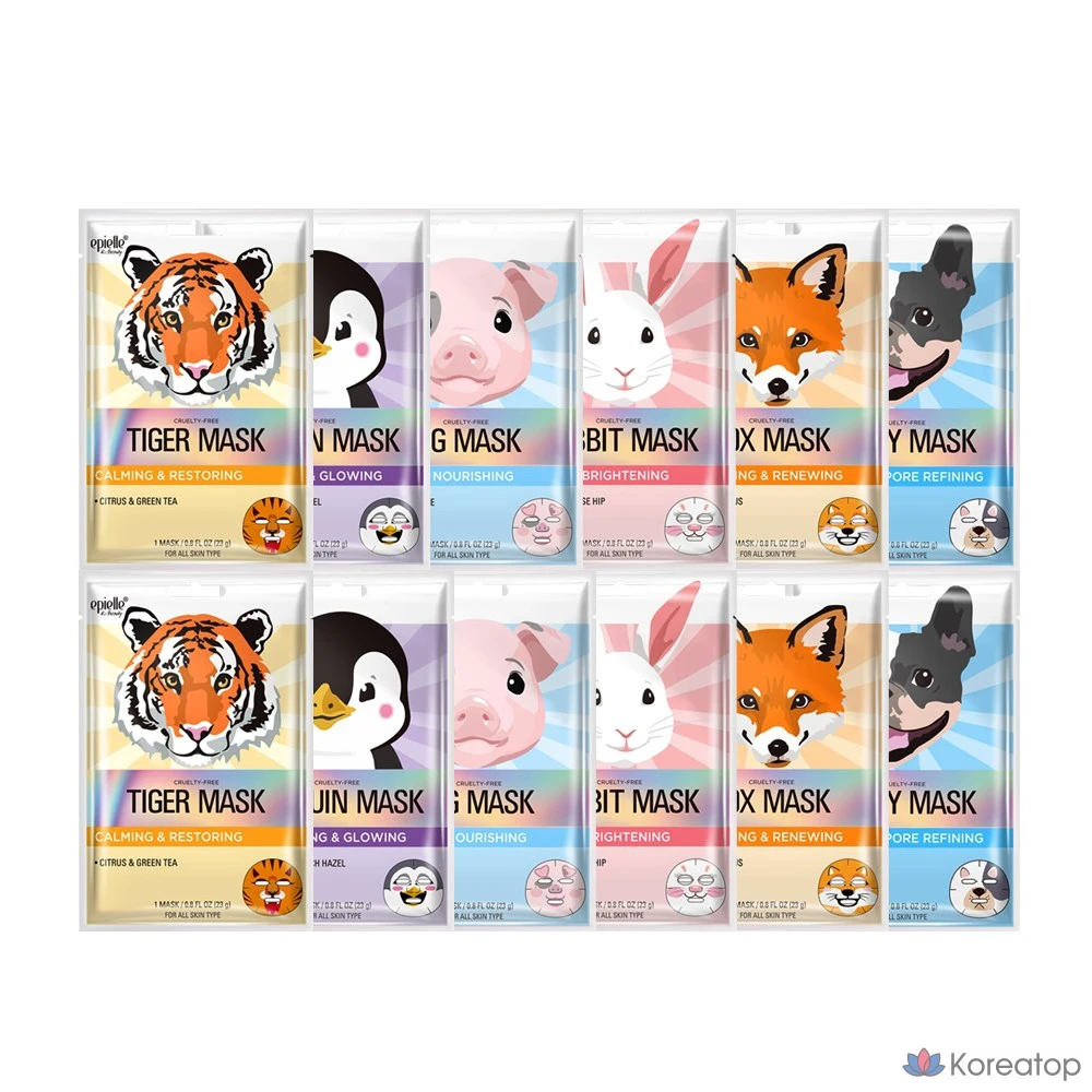 Тканевая маска для лица Epielle New Animal Character Mask, 12 шт.