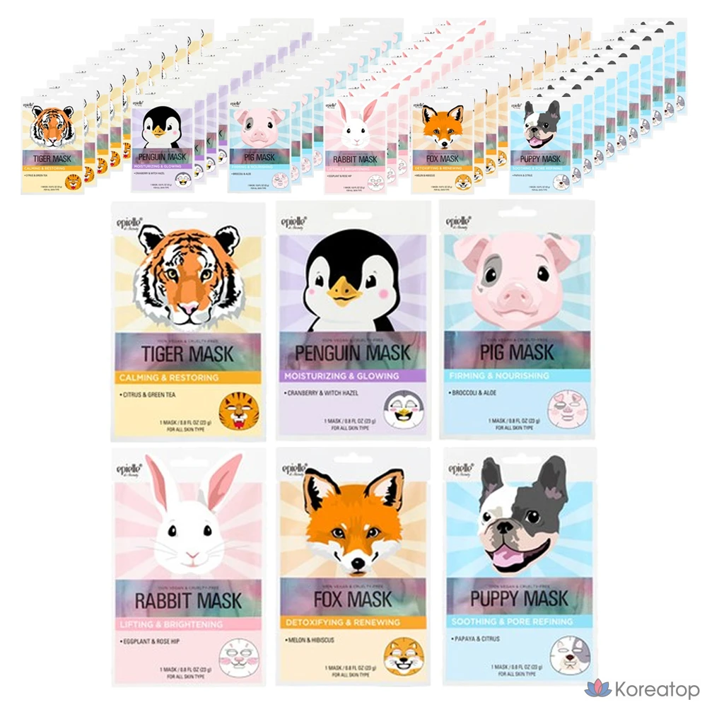 Набор для ухода Epielle New Animal Character Mask Pack 6-piece Set, 12 шт.