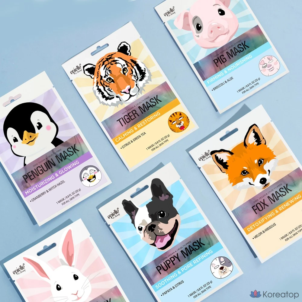 Набор для ухода Epielle New Animal Character Mask Pack 6-piece Set, 12 шт., фото 2