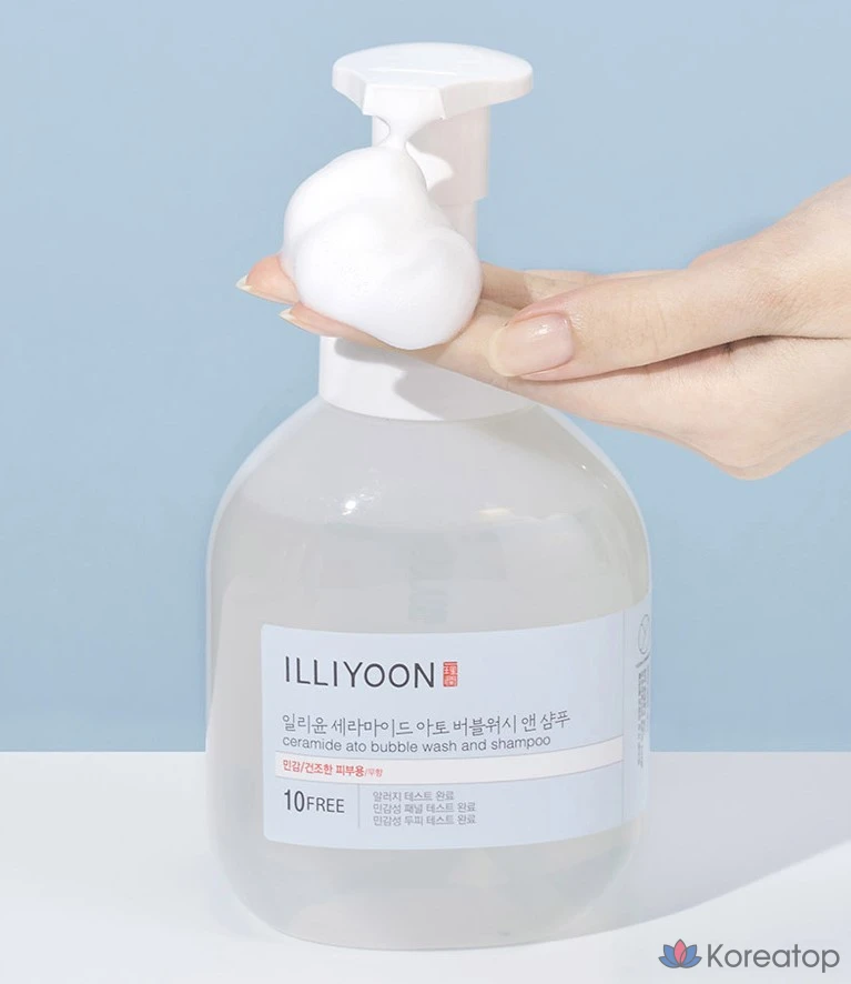Гель для душа и шампунь ILLIYOON Ceramide Ato Bubble Wash & Shampoo, без отдушки, 900 мл, 1 шт., фото 5