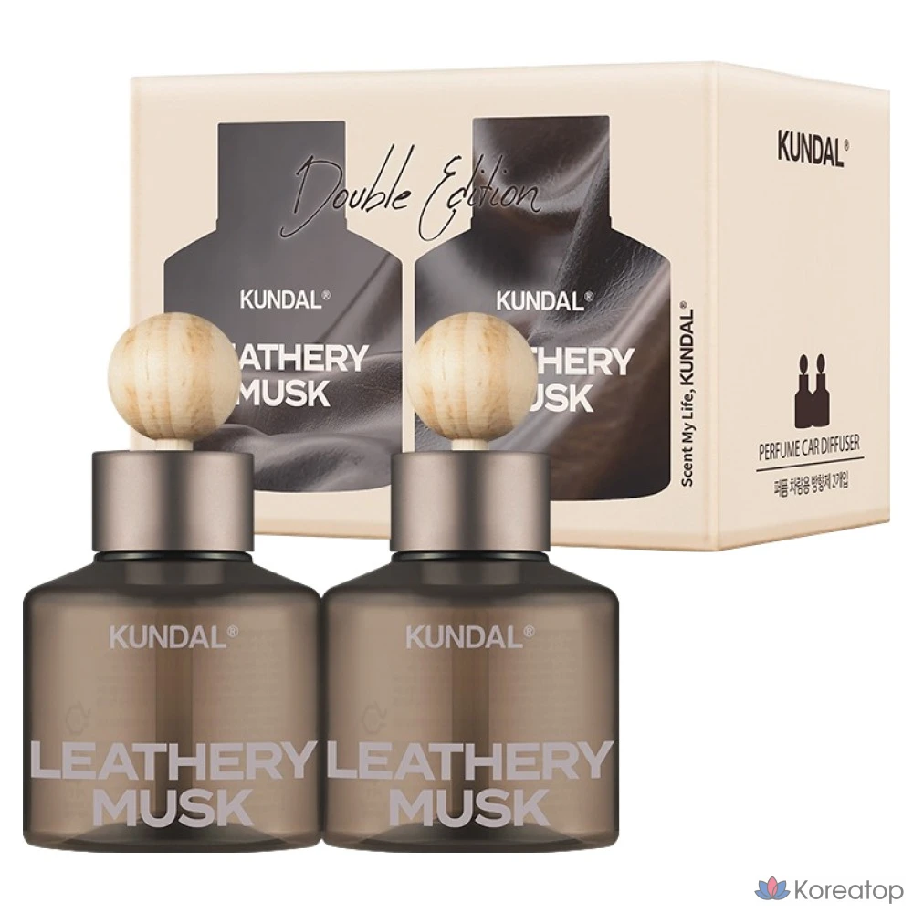 Набор для ухода Kundal Perfume Car Diffuser 75ml 2p + Wood Ball Stick 2p Set, оттенок Leather Musk, 1 шт.