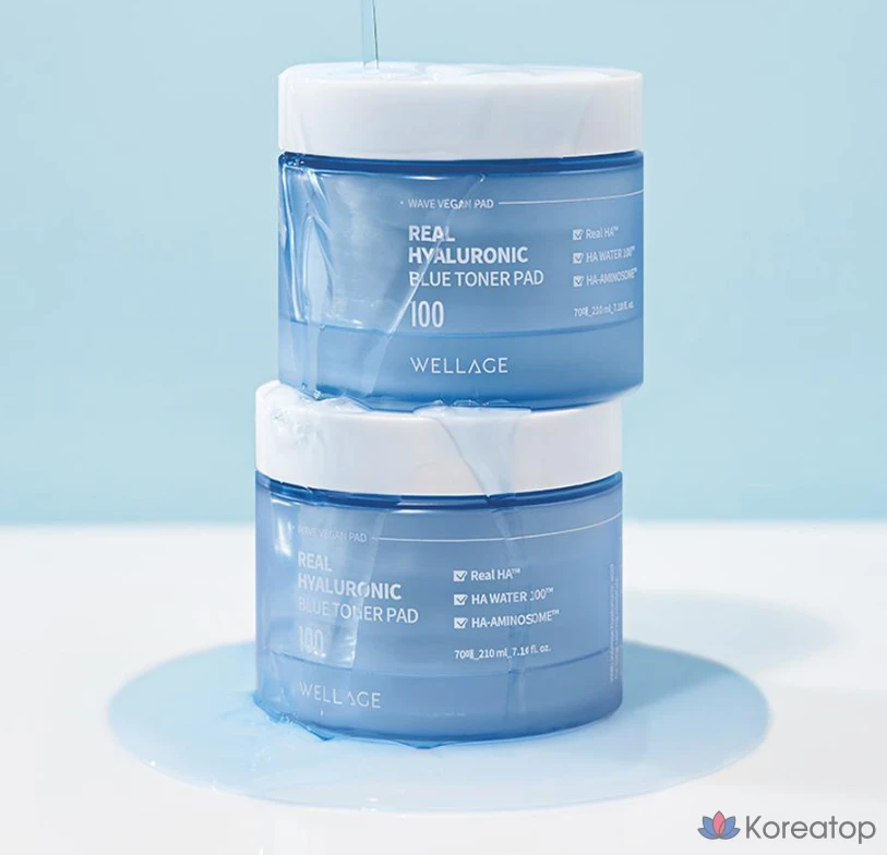 Тонер WELLAGE Real Hyaluronic Blue 100 Toner Pad, 210 мл, 70 шт.