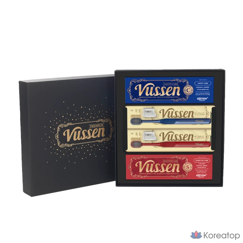 Набор для ухода Vussen Osstem Toothpaste Toothbrush 2&2 Gift Set (зубная паста C и S по 1 шт., зубная щетка черная и красная по 1 шт., кейс, шоппер), 120 мл, 2 шт.