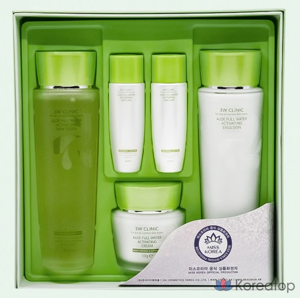 Набор для ухода 3W Clinic Aloe Full Water Activating Skincare 3-piece Set, 1 шт.