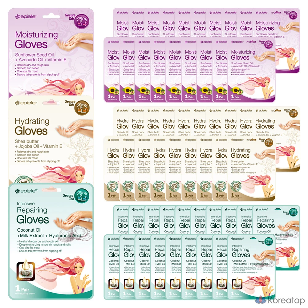 Набор тканевых масок для рук Epielle Hand Mask Pack (Moisturizing 4p + Hydrating 4p + Intensive Repairing 4p), 12 шт.