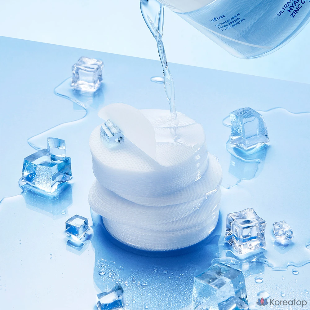 Пэды для лица Isntree Ultra-Low Molecular Hyaluronic Acid Zinc Cooling Pad, 150 мл, 60 шт.