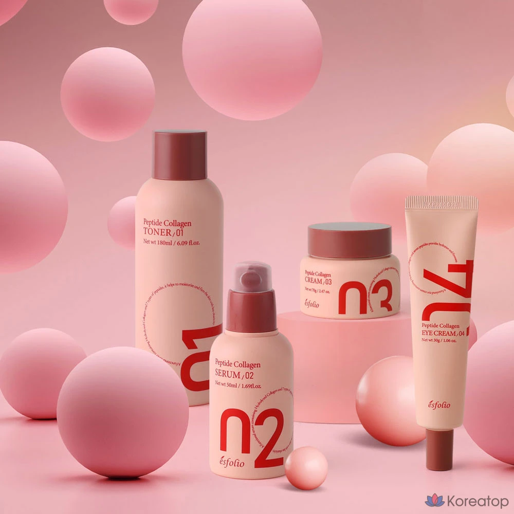 Набор для ухода Esfolio Peptide Collagen 4-piece Set (Toner + Serum + Cream 70 г + Eye Cream 30 г), 1 шт.