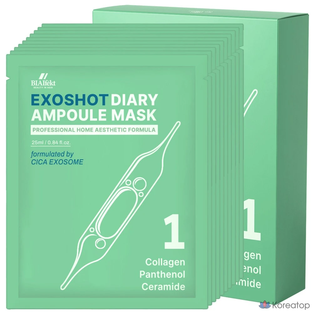 Тканевая маска для лица BIA EFFECT Exoshot Diary Ampoule Mask #1 Collagen Panthenol Ceramide, 25 мл, 10 шт.