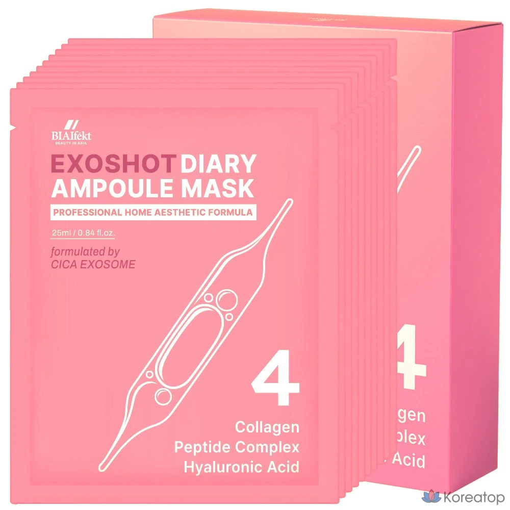 Тканевая маска для лица BIA EFFECT Exoshot Diary Ampoule Mask #4 Collagen Peptide Complex Hyaluronic Acid, 25 мл, 10 шт.