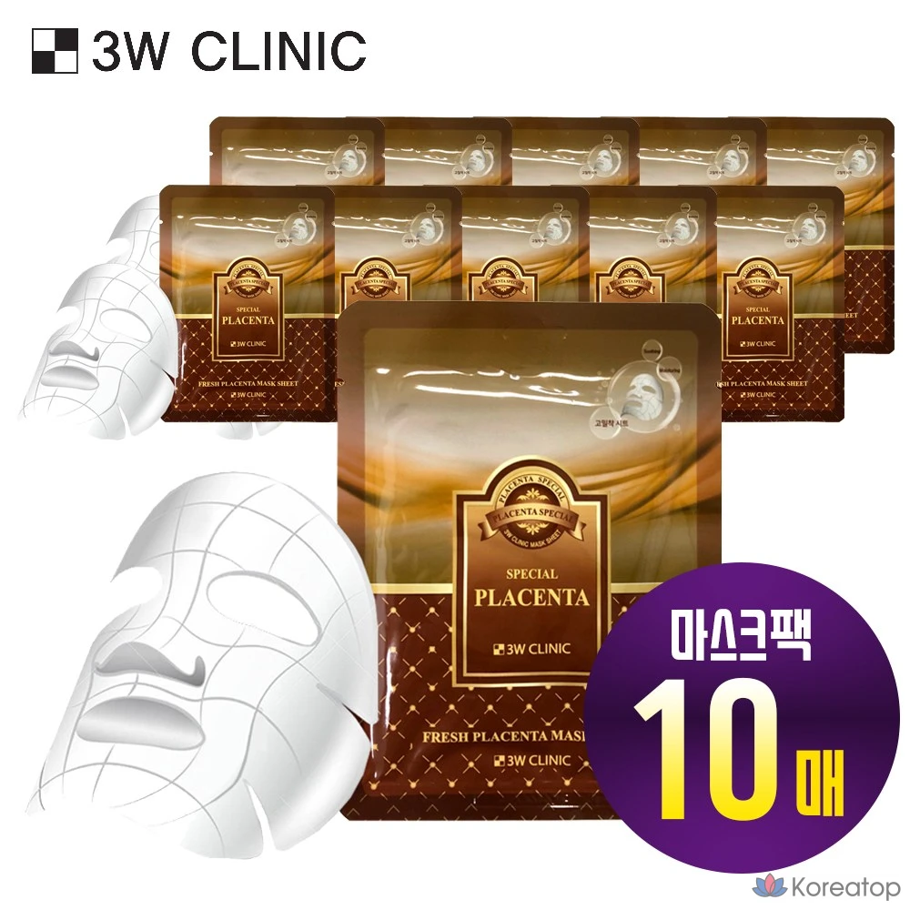 Тканевая маска для лица 3W Clinic Fresh Mask Sheet Placenta, 10 шт.