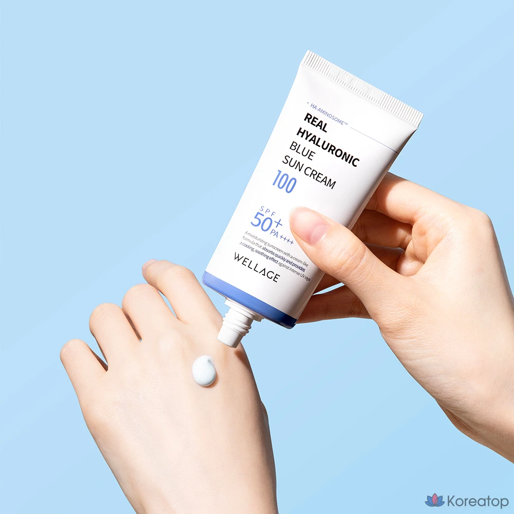 Солнцезащитный крем WELLAGE Real Hyaluronic Blue Sun Cream SPF50+ PA++++, 50 мл, 1 шт.