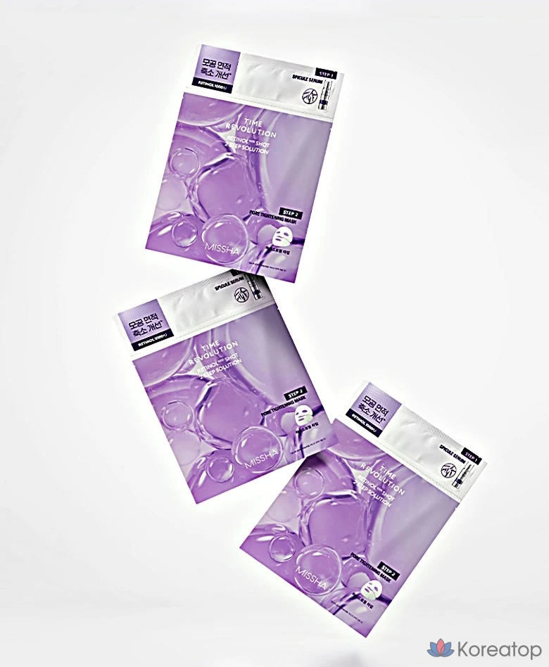 Тканевая маска для лица Missha Time Revolution 1000 Shot 2-Step Solution Mask Retinol 1000, 24 шт., фото 4