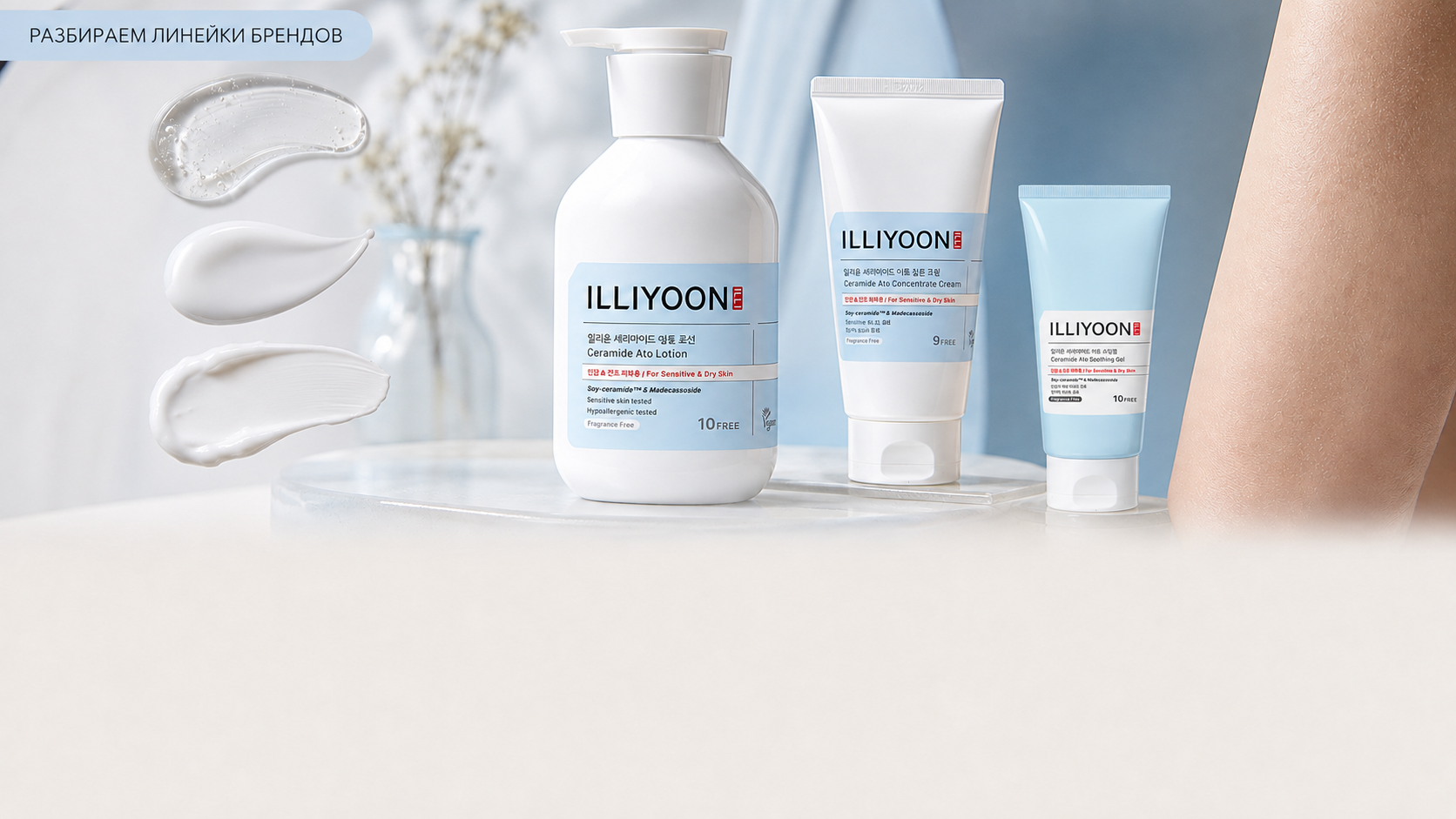 ILLIYOON Ceramide Ato для сухой и чувствительной кожи: Lotion и Concentrate Cream как разные по плотности форматы ухода с керамидами.
