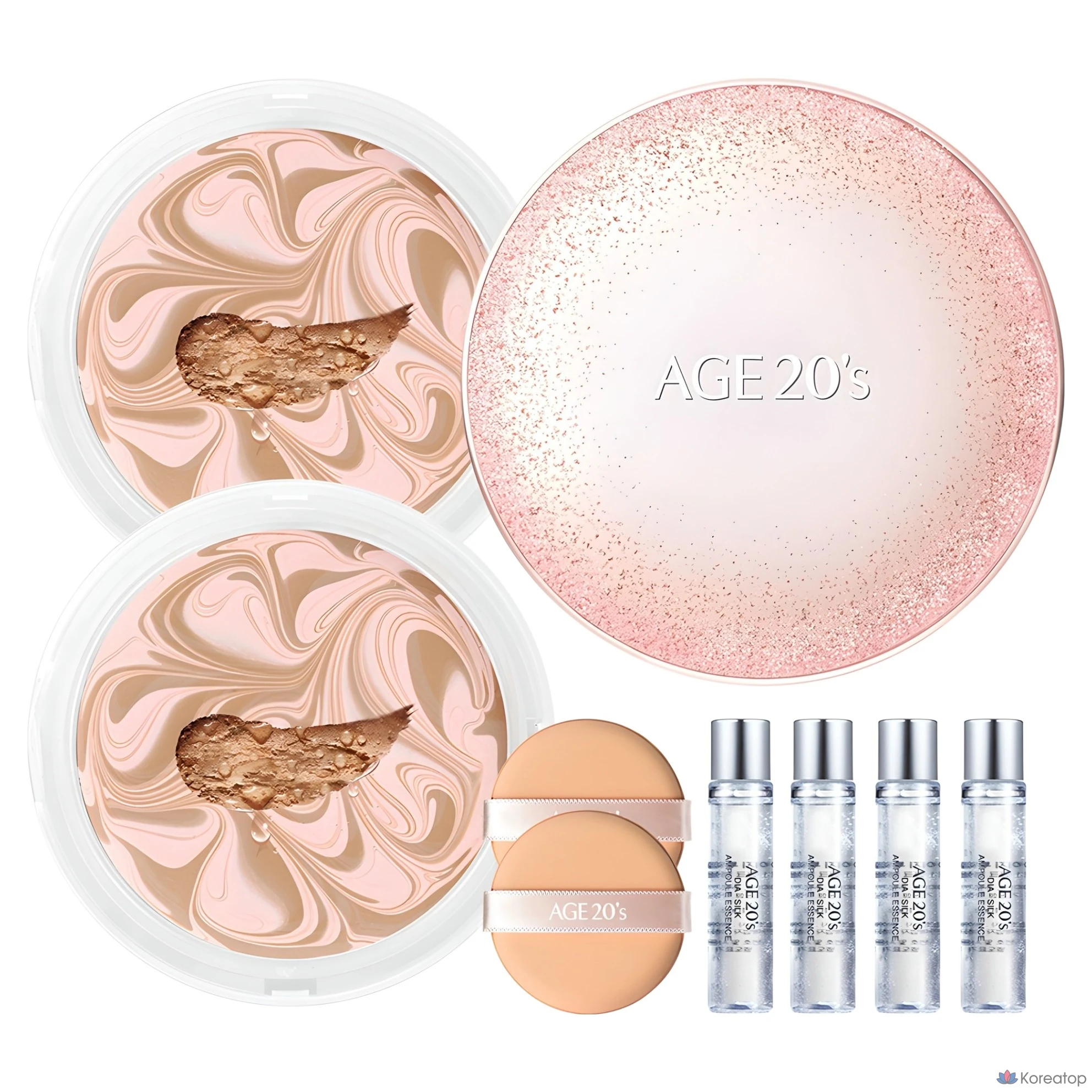 Пудра-компакт AGE 20S Essence Cover Pact Sparkle Case + Refill, оттенок Pink Beige (23), 12.5 г x 2 шт. + 10 мл x 4 шт., 1 шт.