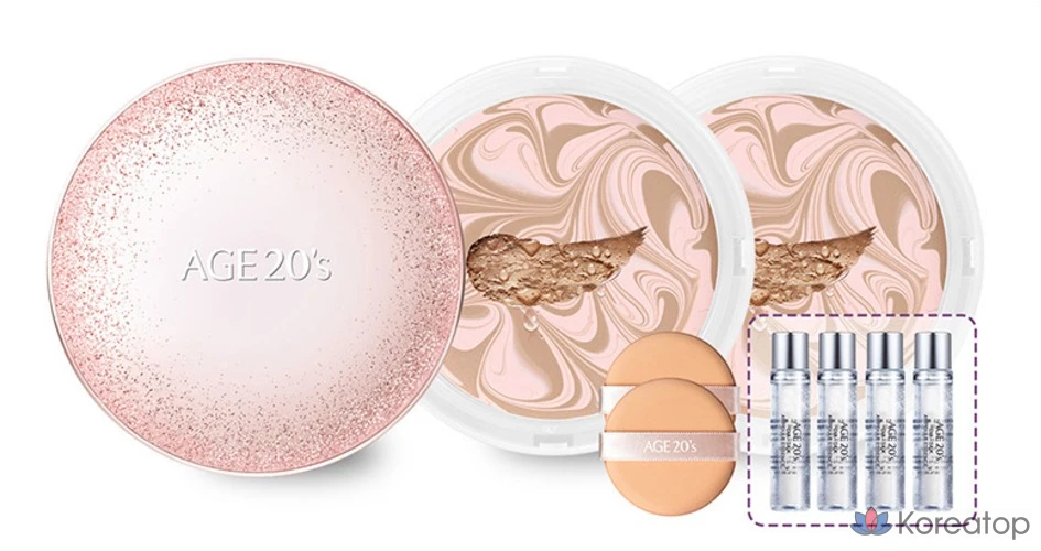 Пудра-компакт AGE 20S Essence Cover Pact Sparkle Case + Refill, оттенок Pink Beige (23), 12.5 г x 2 шт. + 10 мл x 4 шт., 1 шт., фото 2
