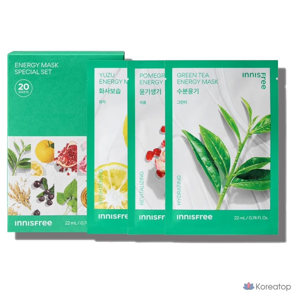 Тканевая маска для лица Innisfree Energy Mask Special 10 Types x 2p Set, 20 шт.